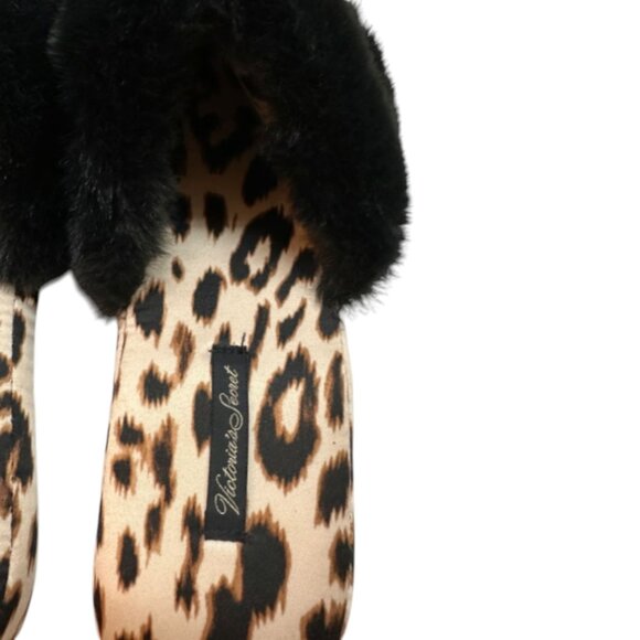 Victoria's Secret Leopard Print Slippers with Black Faux Fur Trim Size Small - Picture 7 of 8